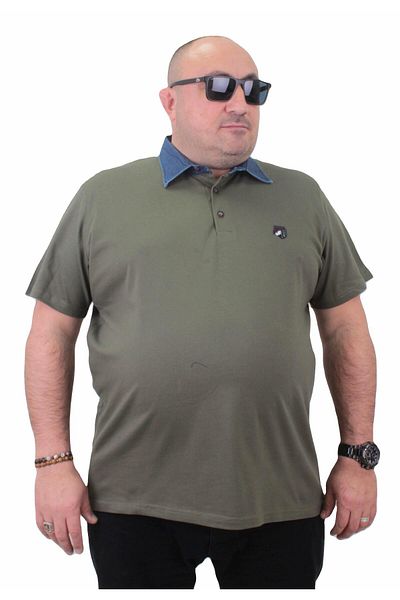 MocGrande KHAKI Large Size Polo Denim Collar T-Shirt - 23420