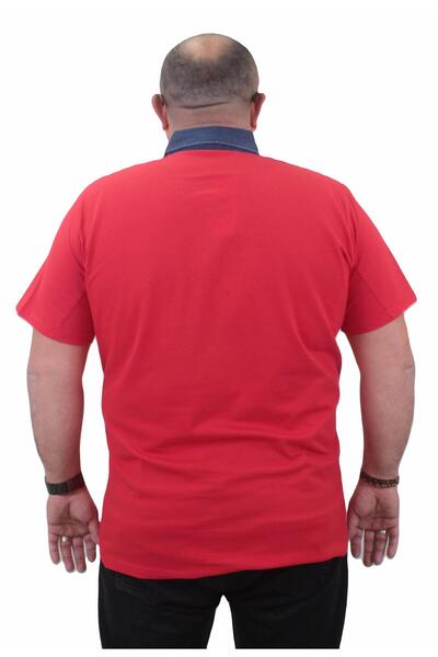 MocGrande Red Large Size Polo Denim Collar T-Shirt - 23420