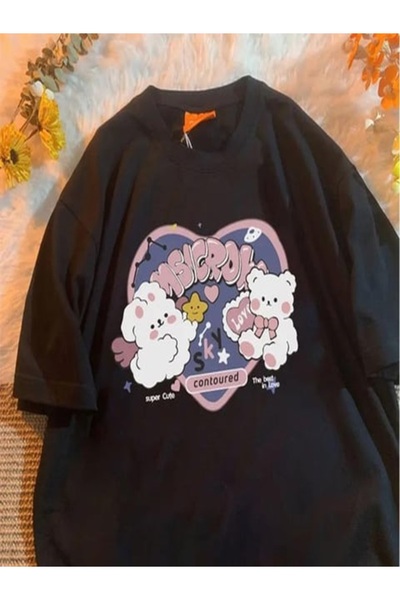 DEEFWEAR Tricou negru oversize unisex Harajuku -mingalondon
