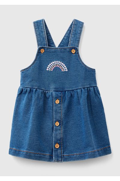 United Colors of Benetton Blue Embroidered Denim Salopet - Baby Decorative Buttoned
