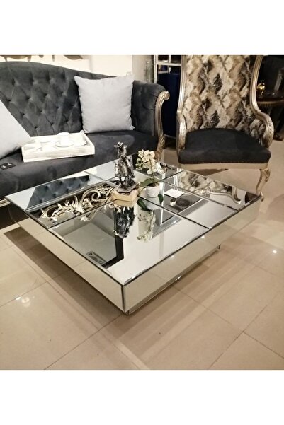 LUXURY VİLLA Aynalı Orta Sehpa 90x90 Yükseklik 30 Cm