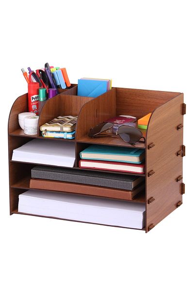 KLES A4 Document Shelf Desktop Organizer File Organizer Wooden Organizer - Org_4_brown