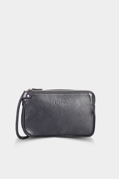 GUARD Genuine Leather Black Double Zipper Unisex Handbag 1831