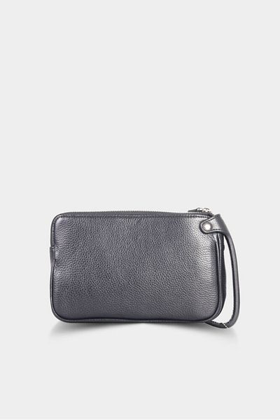 GUARD Genuine Leather Black Double Zipper Unisex Handbag 1831