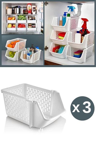 Flosoft 3 Tiers Detachable Kitchen Bathroom Shelf Organizer, Refrigerator Organizer, Collector Basket 3 Pieces