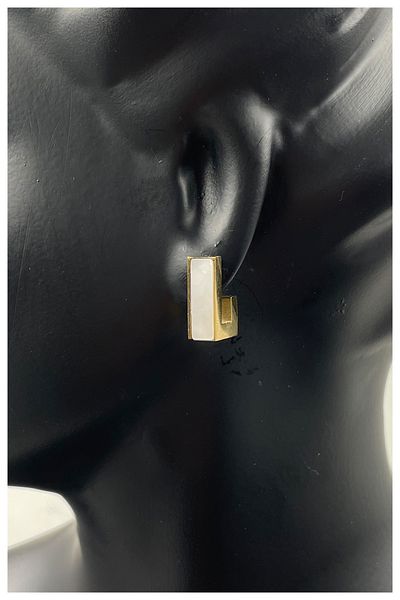 Manken İstanbul Women's Pearlescent Gold Rectangular Model Steel Earrings