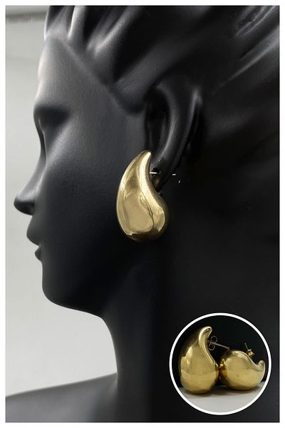 Manken İstanbul Women's Gold Tear Drop Model Steel Earrings