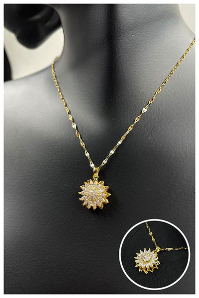 Manken İstanbul Flower Gold Plated Movable Model Steel Necklace