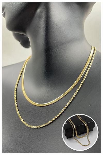 Manken İstanbul 2-Piece Gold Plated Steel Chain Necklace