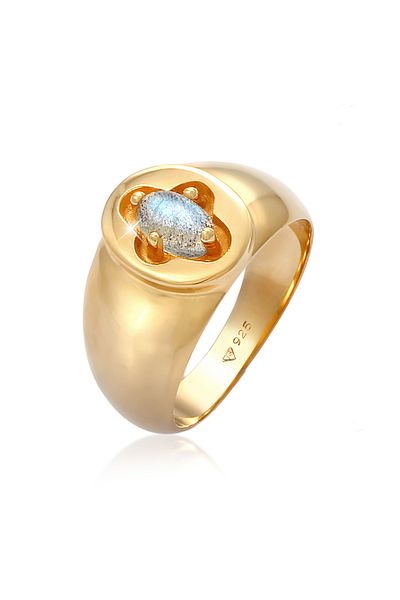 ELLI Ring Frau Siegelring Labradorit Kreuz In 925 Sterling Silber Vergoldet