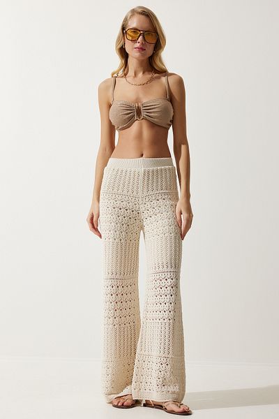 Happiness İstanbul Women's Cream Curved Knitwear Pants YU00016