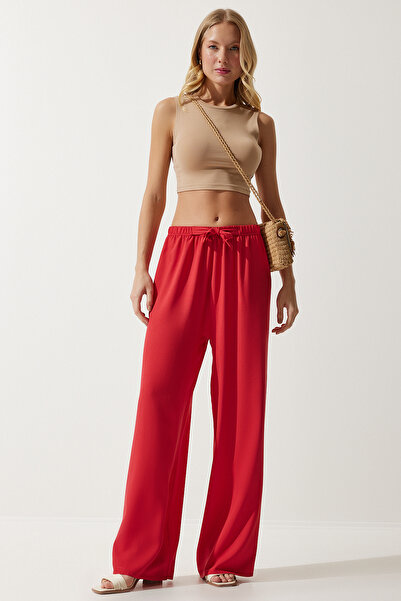 Happiness İstanbul Női piros nyári viszkóz Palazzo nadrág EN00610