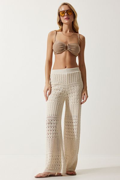 Happiness İstanbul Women's Cream Curved Knitwear Pants YU00016
