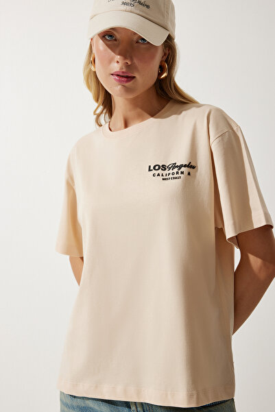 Happiness İstanbul Dámské krémové pletené tričko s výstřihem a výstřihem NJ00137