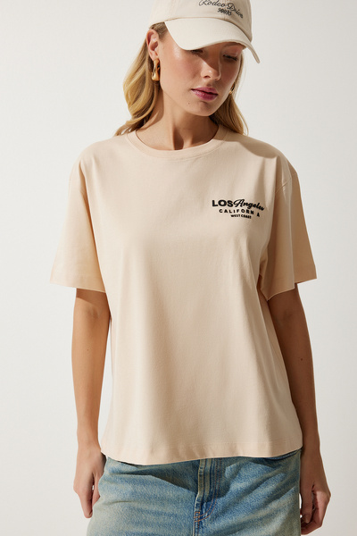 Happiness İstanbul Dámské krémové pletené tričko s výstřihem a výstřihem NJ00137