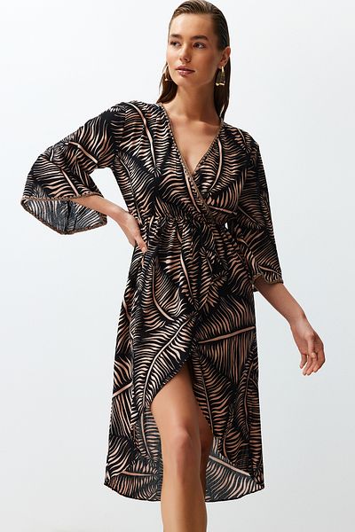 Trendyol Collection Plážové šaty z 100% bavlny s etnickým vzorem Midi Woven Flounces TBESS24EL00059