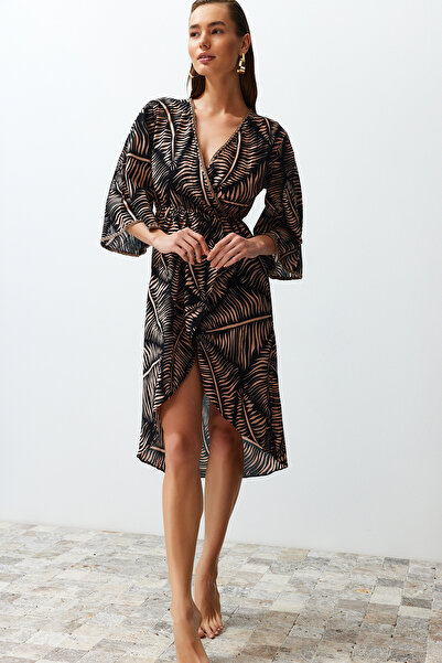 Trendyol Collection Etnikai mintás Midi Woven Flounces 100% pamut strandruha TBESS24EL00059