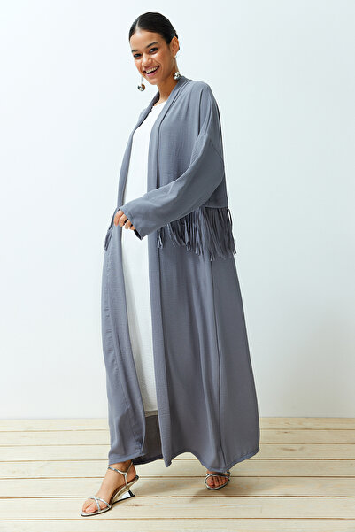 Trendyol Modest Šedá střapec podrobně tkaná čepice Aerobin & Ferace TCTSS24KF00014