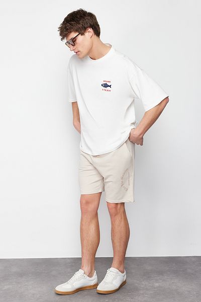 Trendyol Collection Βιζόν κανονική/κανονική εφαρμογή Puffy Letter εμπριμέ σορτς TMNSS24SR00032