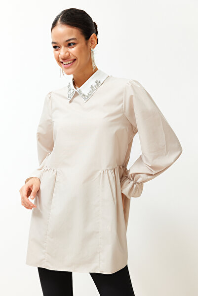 Trendyol Modest Stone Pearl Collar Detailed Cotton Woven Tunic TCTSS24UK00002