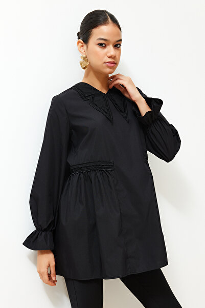 Trendyol Modest Fekete galléros részletes pamut szőtt tunika TCTSS24UK00001
