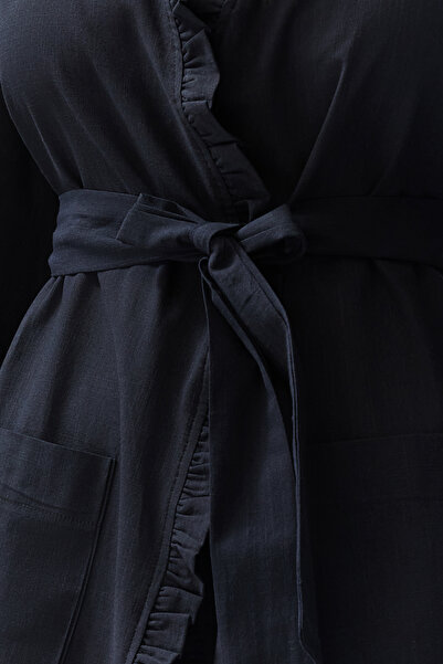 Trendyol Collection Black Belted Mini Woven Ruffle 100% Cotton Kimono&Kaftan TBESS24KM00036