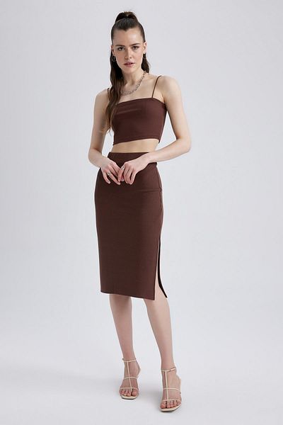 DeFacto Slim Fit Basic Slit Ribbed Camisole Midi φούστα