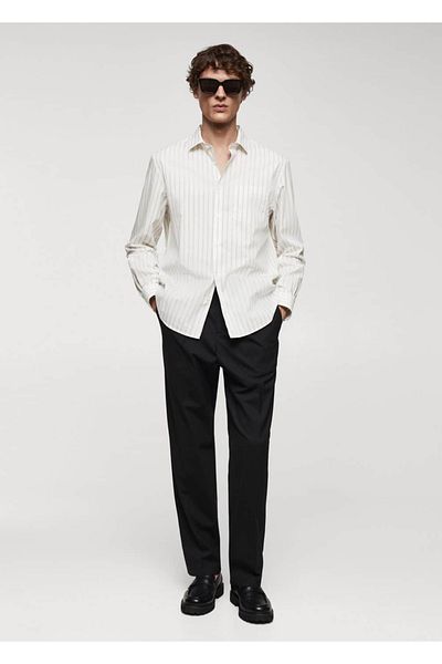 MANGO Man Classic Cut Striped Poplin Shirt