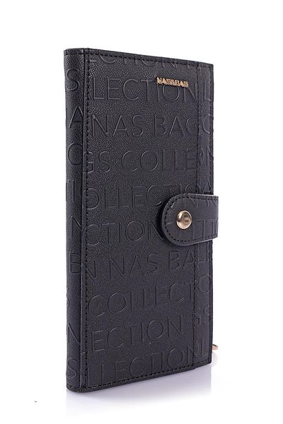 Getcho Delmare Embossed Women's Black Patterned Long Wallet Zippered Card Holder Multi-Eye Wide Compartment Model