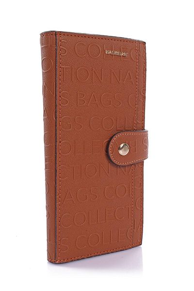 Getcho Delmare Women's Tan Brown Embossed Long Card Holder Zipper Snap Coin Multi-Compartment Wallet