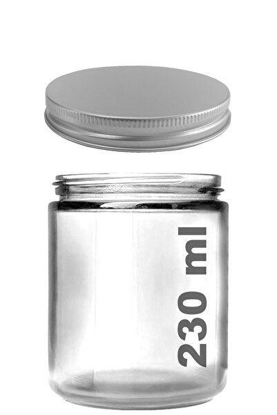 Afracam 230 ml Cam Kavanoz Şeffaf Mumluk 230 cc Metal Gümüş Kapaklı Mum Kavan...