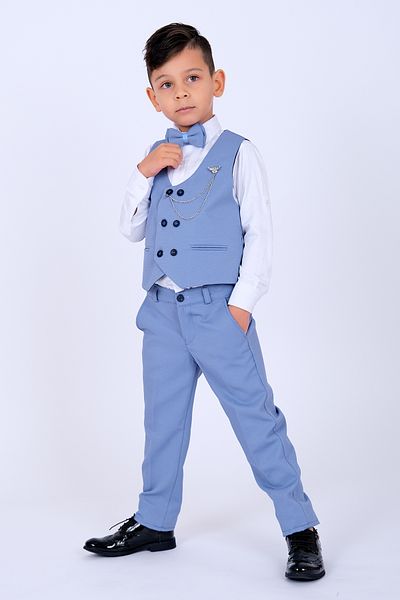 Entel Boy's Chain Tuxedo Suit with Vest and Bow Tie