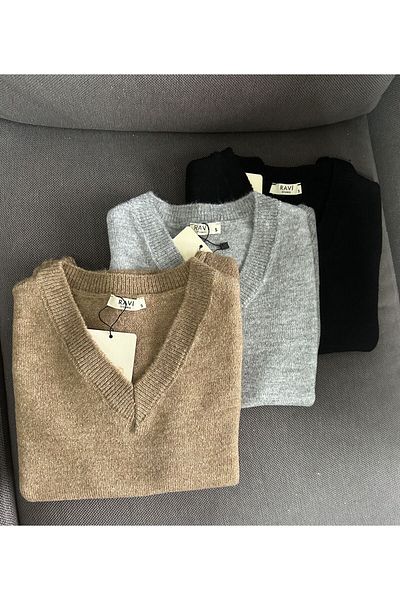 soBasic V-Neck Basic Sweater - Mink