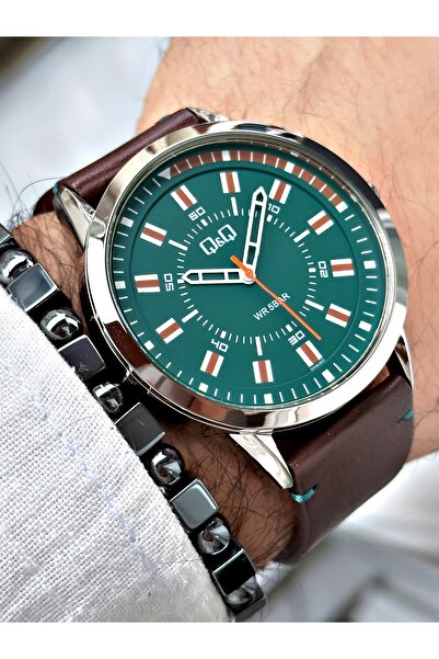 Q&Q QR88Y36Z Erkek Kol Saati Deri Kordonlu 2 Yıl Garantili Bileklik Hediyeli