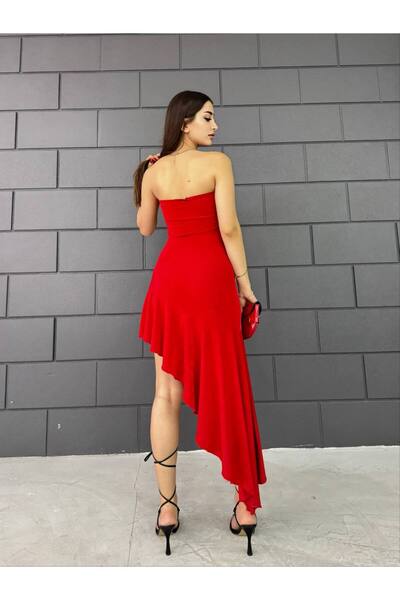 BİKELİFE Trägerloses Kleid mit asymmetrischem Schnitt und Rüschendetail für Damen