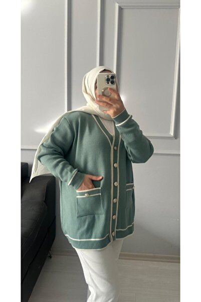 Kağanbutik Contrast Striped Pocket Detailed Knitwear Cardigan