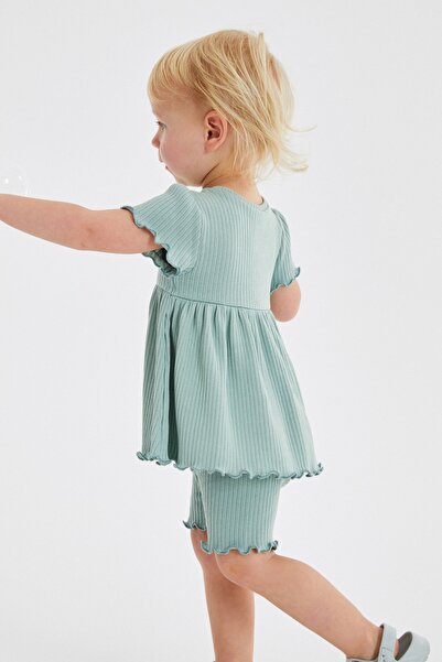 Next Baby Cotton Grenn Short Sleeve Tights Top and Bottom Set