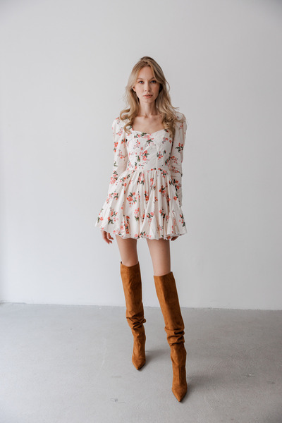 NEEC STORE Long Sleeve Cotton Dress with Shorts and Floral Print