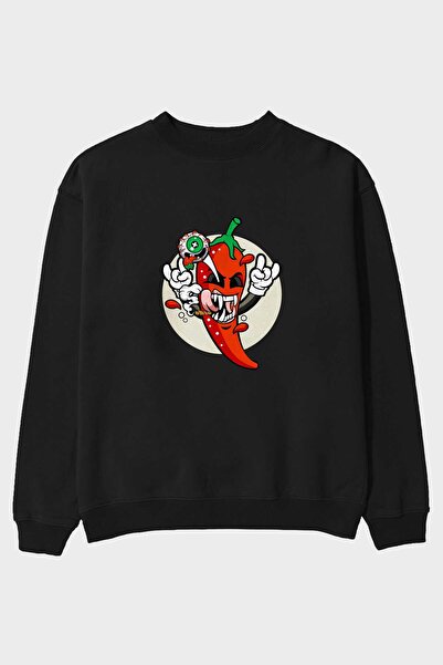 Ankhises Chili Monster Front Štampano Crna Oversize kroj Dukserica Muškarci Ž...
