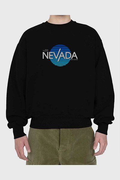 Ankhises Hanorac oversize negru cu imprimeu în față Nevada, bărbați, femei, cu gât crew