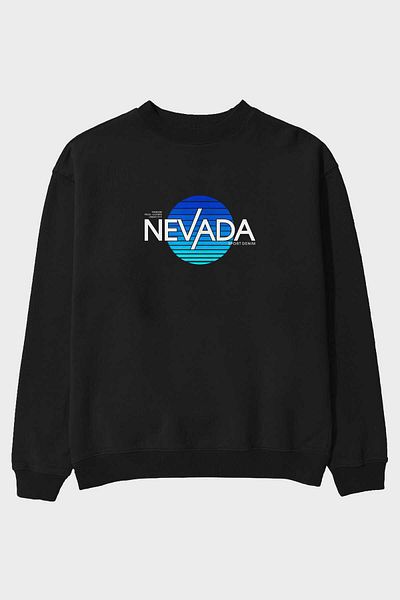 Ankhises Hanorac oversize negru cu imprimeu în față Nevada, bărbați, femei, cu gât crew
