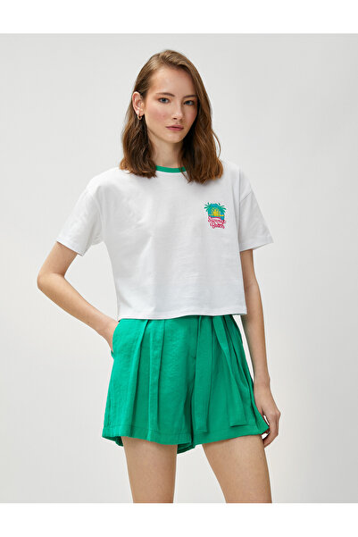 Koton Tricou Crop Brodat Palmier