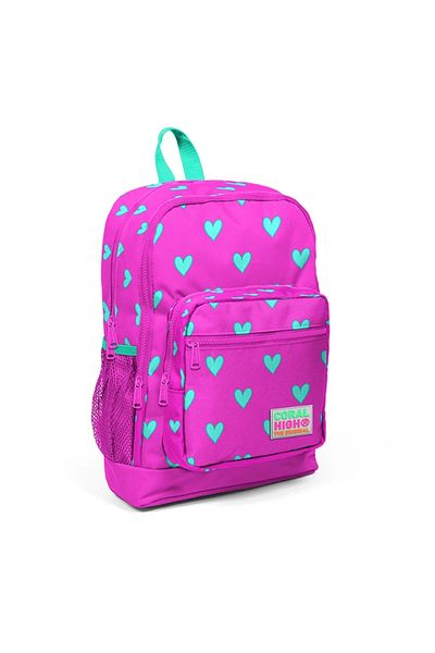 Coral High 23113 Kids - Neon Pink, Water Green Heart Patterned Four Sections