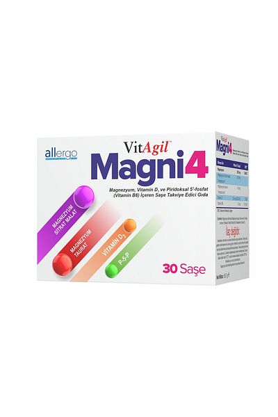 Allergo VitAgil Magni4 - فيتامين د3 و ب6 يحتوي على 30 كيسًا من المكملات الغذائية