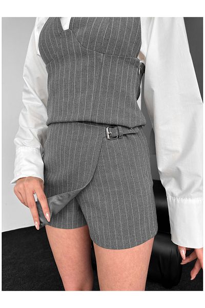 ESRAHELVACI E.H Anthracite Striped Private Shorts Skirt
