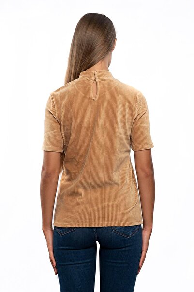 Miss Murem Stand Collar Velvet Blouse-biscuvi