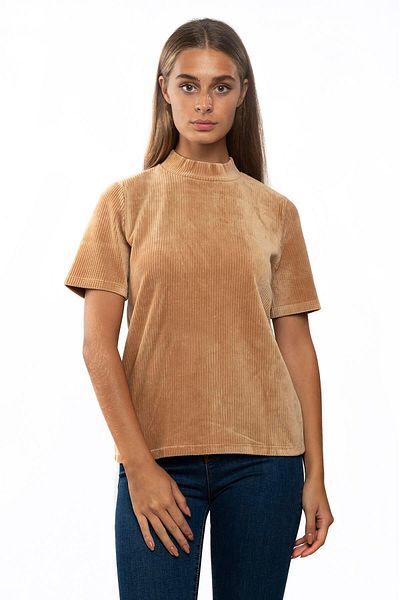 Miss Murem Stand Collar Velvet Blouse-biscuvi