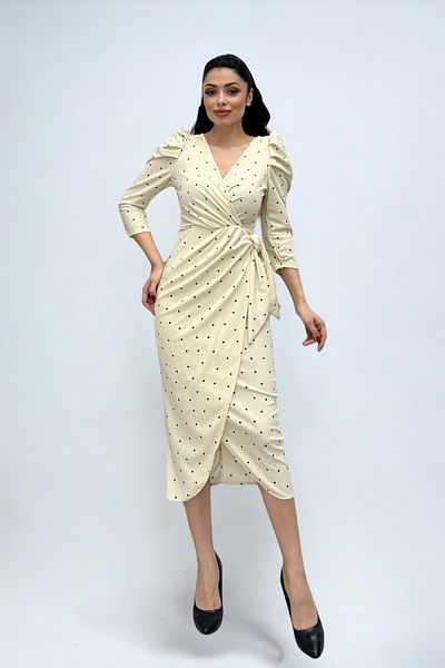 giyimmasalı Rochie creion cu buline din țesătură creponată - CREAM