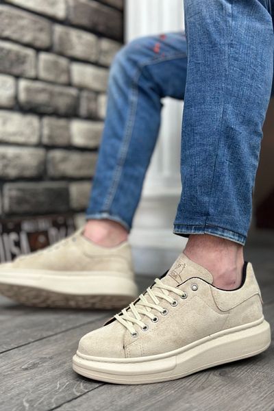BOUIS Ανδρικά Suede Cream Sports Casual Παπούτσια με ψηλή χοντρή σόλα με κορδόνια