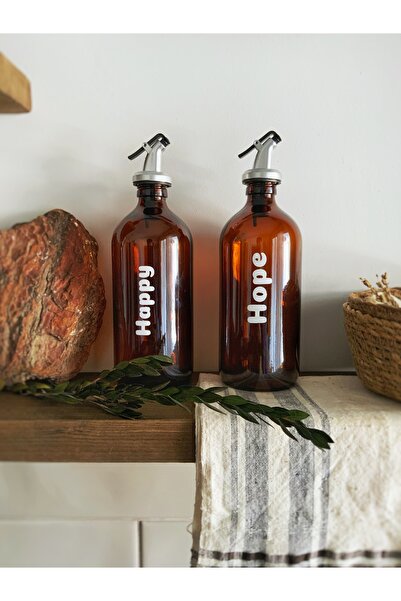 2pcs Amber Decorative Oil Can Set with Happy Hope Writing